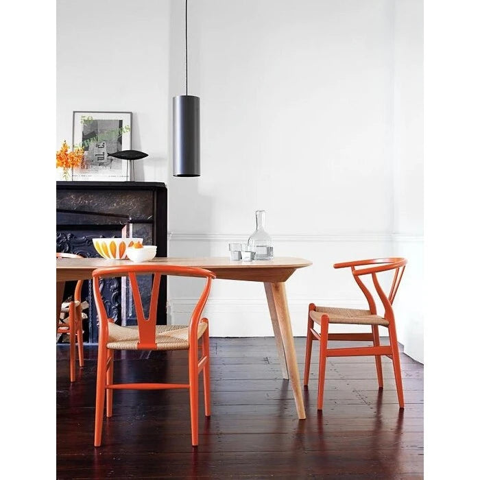 Modern Wood Dining Chair With Open Back Arm Armchair Hemp Seat For Home Restaurant Office