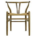 Modern Wood Dining Chair With Open Back Arm Armchair Hemp Seat For Home Restaurant Office