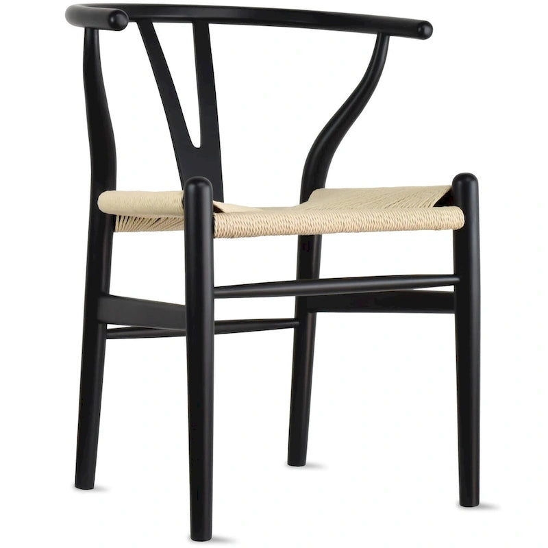 Modern Wood Dining Chair With Open Back Arm Armchair Hemp Seat For Home Restaurant Office