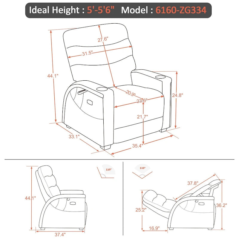 MCombo Power Zero Gravity Recliner Chair with Adjustable Headrest for Living Room, Fabric ZG334