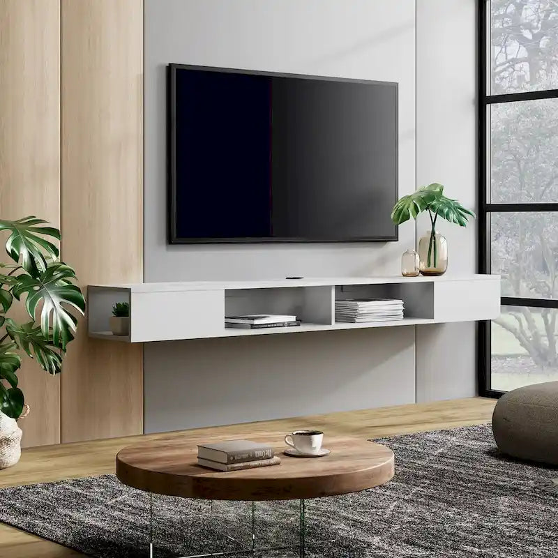 WAMPAT 70 Inch Floating TV Shelf With LED Lights, Floating TV Stand Under TV Media Console for Living Room - 70 inch