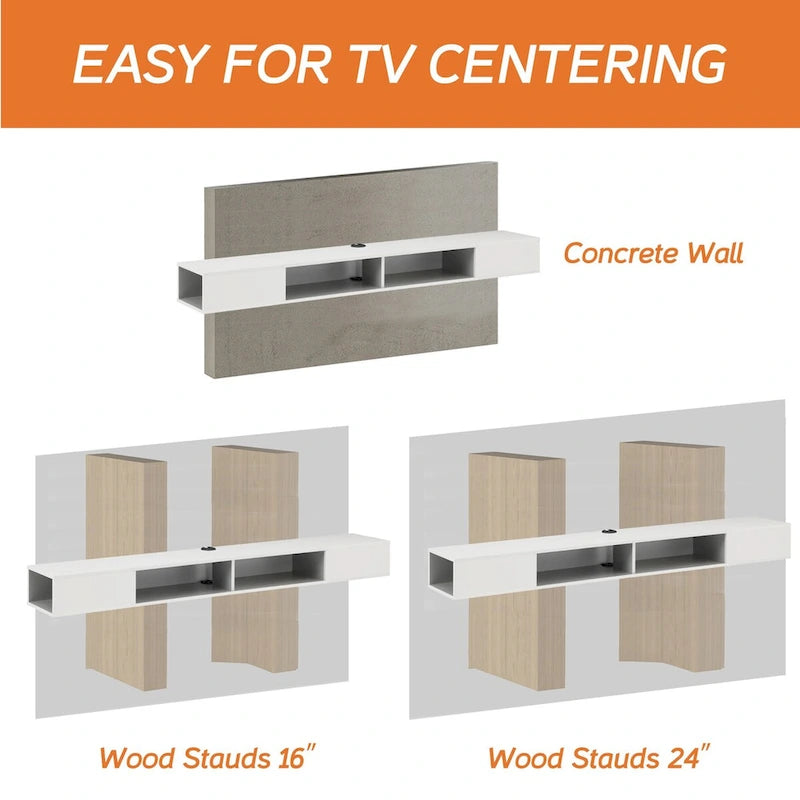 WAMPAT 70 Inch Floating TV Shelf With LED Lights, Floating TV Stand Under TV Media Console for Living Room - 70 inch