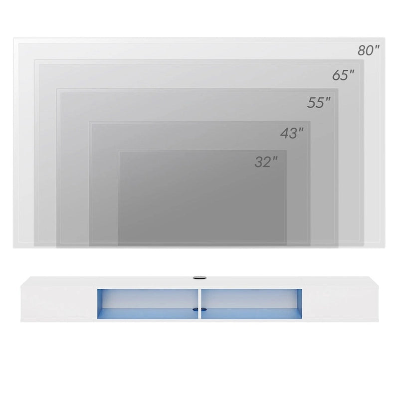 WAMPAT 70 Inch Floating TV Shelf With LED Lights, Floating TV Stand Under TV Media Console for Living Room - 70 inch