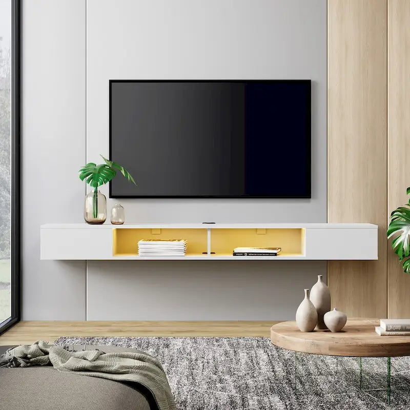 WAMPAT 70 Inch Floating TV Shelf With LED Lights, Floating TV Stand Under TV Media Console for Living Room - 70 inch