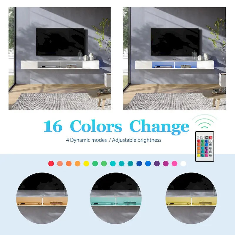 WAMPAT 70 Inch Floating TV Shelf With LED Lights, Floating TV Stand Under TV Media Console for Living Room - 70 inch
