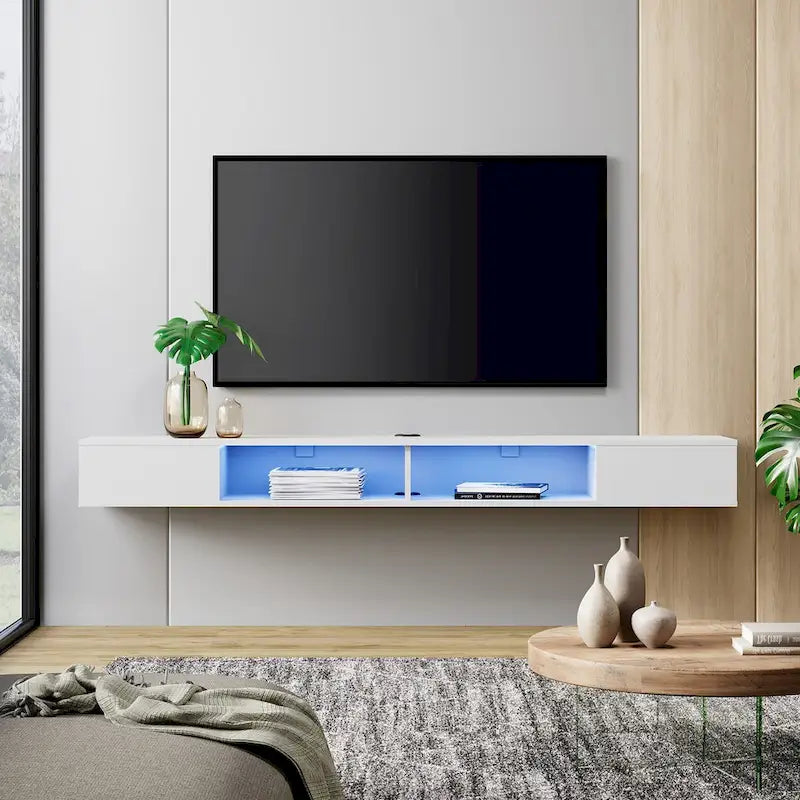 WAMPAT 70 Inch Floating TV Shelf With LED Lights, Floating TV Stand Under TV Media Console for Living Room - 70 inch