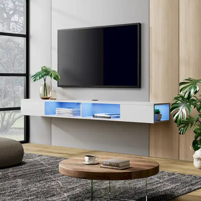 WAMPAT 70 Inch Floating TV Shelf With LED Lights, Floating TV Stand Under TV Media Console for Living Room - 70 inch