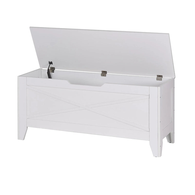 VECELO Storage Bench, Wooden Chest for Storage with Wicker Mat Safety Hinges,Entryway Shoe Bench Storage Trunk Industrial Style