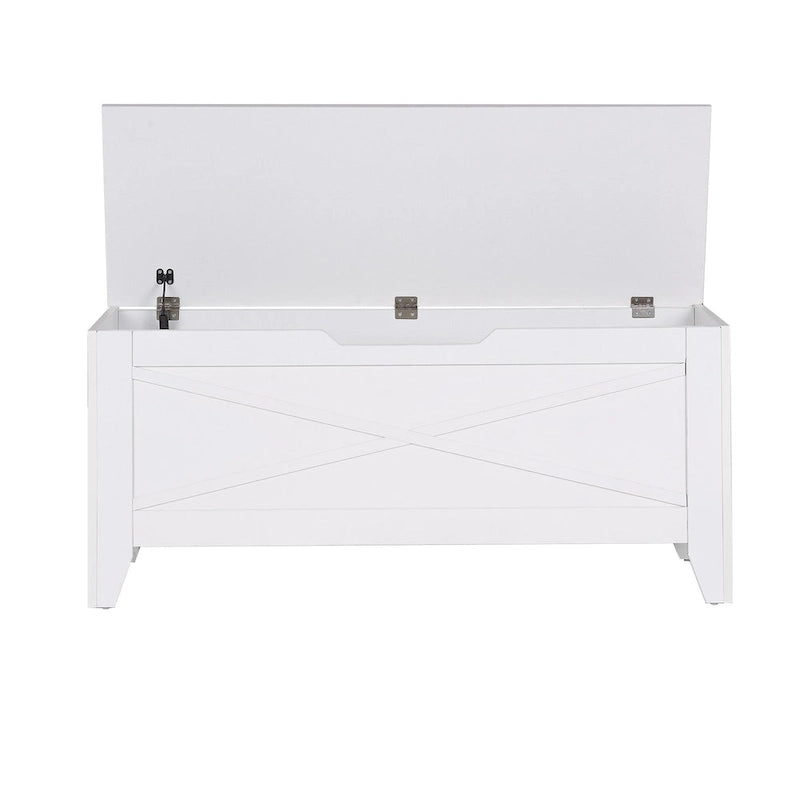 VECELO Storage Bench, Wooden Chest for Storage with Wicker Mat Safety Hinges,Entryway Shoe Bench Storage Trunk Industrial Style