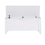 VECELO Storage Bench, Wooden Chest for Storage with Wicker Mat Safety Hinges,Entryway Shoe Bench Storage Trunk Industrial Style
