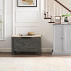 VECELO Storage Bench, Wooden Chest for Storage with Wicker Mat Safety Hinges,Entryway Shoe Bench Storage Trunk Industrial Style