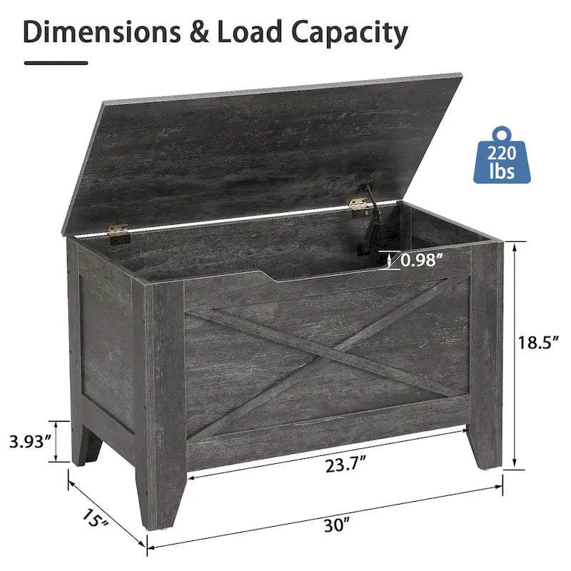 VECELO Storage Bench, Wooden Chest for Storage with Wicker Mat Safety Hinges,Entryway Shoe Bench Storage Trunk Industrial Style