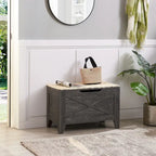 VECELO Storage Bench, Wooden Chest for Storage with Wicker Mat Safety Hinges,Entryway Shoe Bench Storage Trunk Industrial Style
