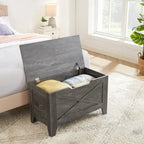 VECELO Storage Bench, Wooden Chest for Storage with Wicker Mat Safety Hinges,Entryway Shoe Bench Storage Trunk Industrial Style