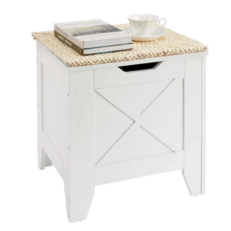 VECELO Storage Bench, Wooden Chest for Storage with Wicker Mat Safety Hinges,Entryway Shoe Bench Storage Trunk Industrial Style
