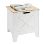VECELO Storage Bench, Wooden Chest for Storage with Wicker Mat Safety Hinges,Entryway Shoe Bench Storage Trunk Industrial Style