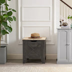 VECELO Storage Bench, Wooden Chest for Storage with Wicker Mat Safety Hinges,Entryway Shoe Bench Storage Trunk Industrial Style