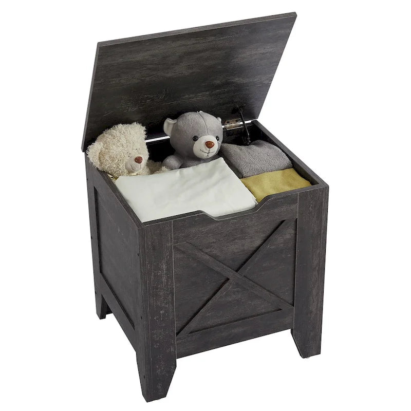 VECELO Storage Bench, Wooden Chest for Storage with Wicker Mat Safety Hinges,Entryway Shoe Bench Storage Trunk Industrial Style