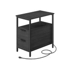 2 Drawers Slim Side End Table Nightstand with 2 Open Shelves and Charging Station for Living Room or Bedroom