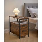 2 Drawers Slim Side End Table Nightstand with 2 Open Shelves and Charging Station for Living Room or Bedroom