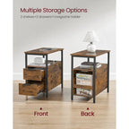 2 Drawers Slim Side End Table Nightstand with 2 Open Shelves and Charging Station for Living Room or Bedroom