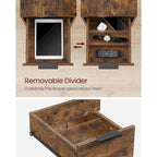 2 Drawers Slim Side End Table Nightstand with 2 Open Shelves and Charging Station for Living Room or Bedroom