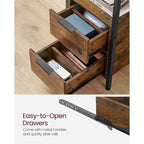2 Drawers Slim Side End Table Nightstand with 2 Open Shelves and Charging Station for Living Room or Bedroom