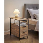 2 Drawers Slim Side End Table Nightstand with 2 Open Shelves and Charging Station for Living Room or Bedroom