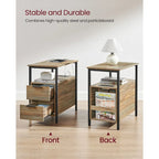 2 Drawers Slim Side End Table Nightstand with 2 Open Shelves and Charging Station for Living Room or Bedroom
