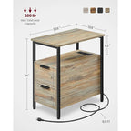 2 Drawers Slim Side End Table Nightstand with 2 Open Shelves and Charging Station for Living Room or Bedroom