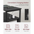 2 Drawers Slim Side End Table Nightstand with 2 Open Shelves and Charging Station for Living Room or Bedroom