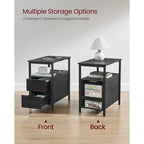 2 Drawers Slim Side End Table Nightstand with 2 Open Shelves and Charging Station for Living Room or Bedroom