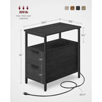 2 Drawers Slim Side End Table Nightstand with 2 Open Shelves and Charging Station for Living Room or Bedroom