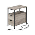 2 Drawers Slim Side End Table Nightstand with 2 Open Shelves and Charging Station for Living Room or Bedroom