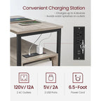 2 Drawers Slim Side End Table Nightstand with 2 Open Shelves and Charging Station for Living Room or Bedroom