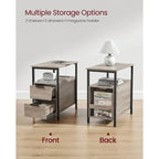 2 Drawers Slim Side End Table Nightstand with 2 Open Shelves and Charging Station for Living Room or Bedroom