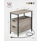 2 Drawers Slim Side End Table Nightstand with 2 Open Shelves and Charging Station for Living Room or Bedroom