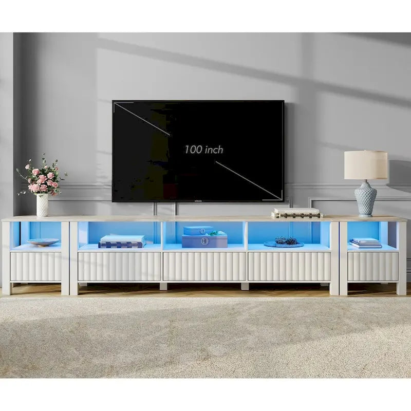 White TV Stand for 65-100 Inch TV with LED Light, Modern TV Console