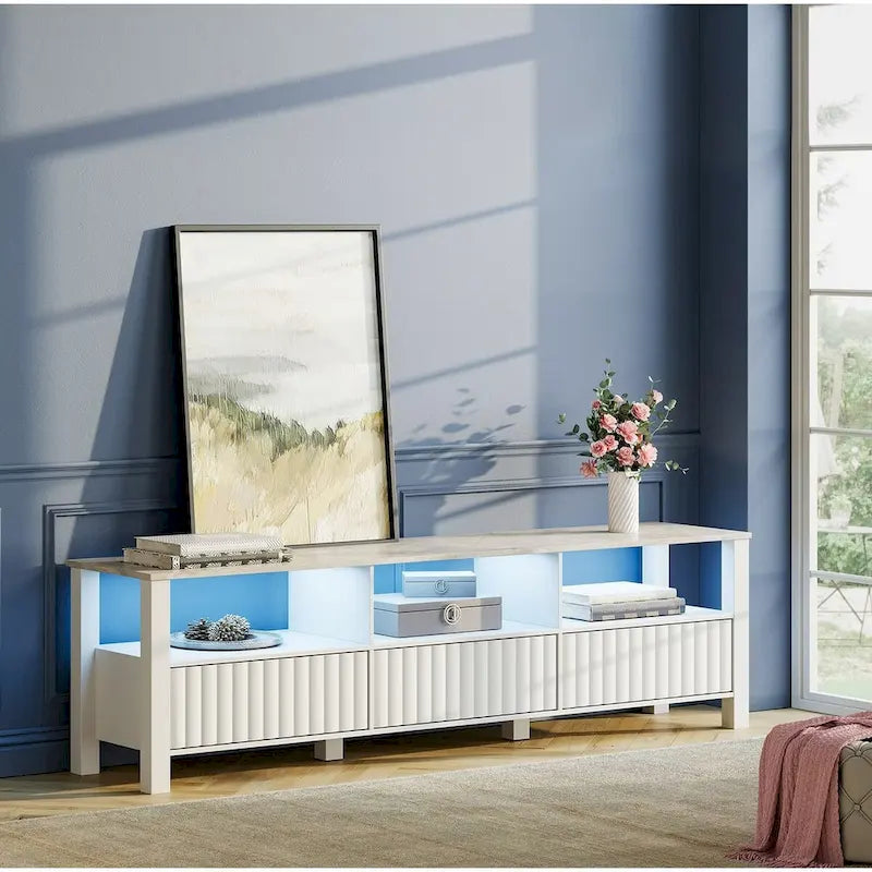 White TV Stand for 65-100 Inch TV with LED Light, Modern TV Console