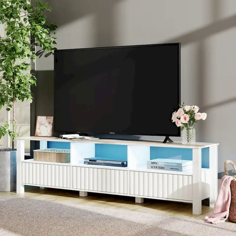White TV Stand for 65-100 Inch TV with LED Light, Modern TV Console