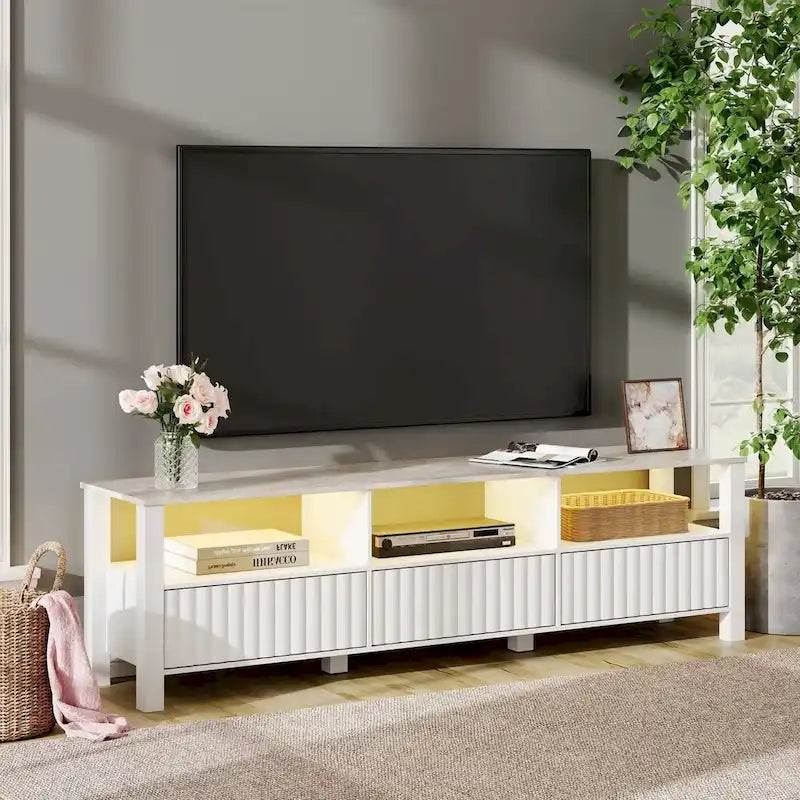 White TV Stand for 65-100 Inch TV with LED Light, Modern TV Console