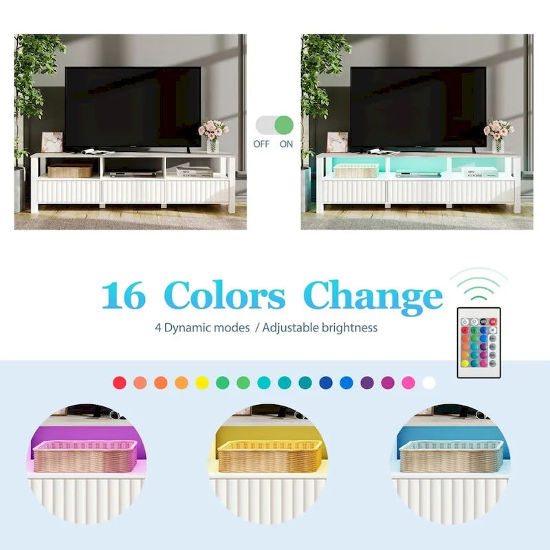 White TV Stand for 65-100 Inch TV with LED Light, Modern TV Console