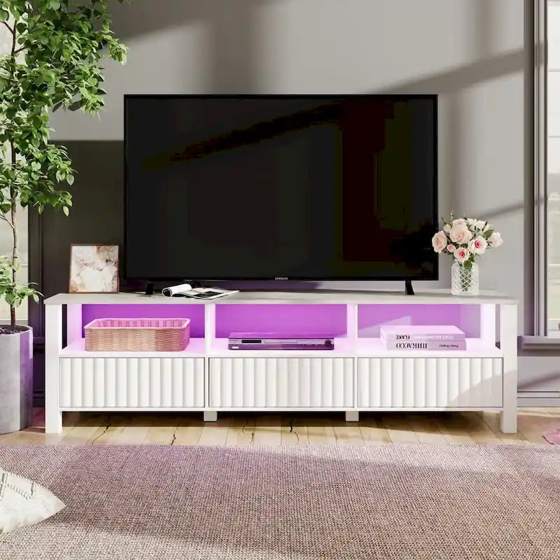 White TV Stand for 65-100 Inch TV with LED Light, Modern TV Console