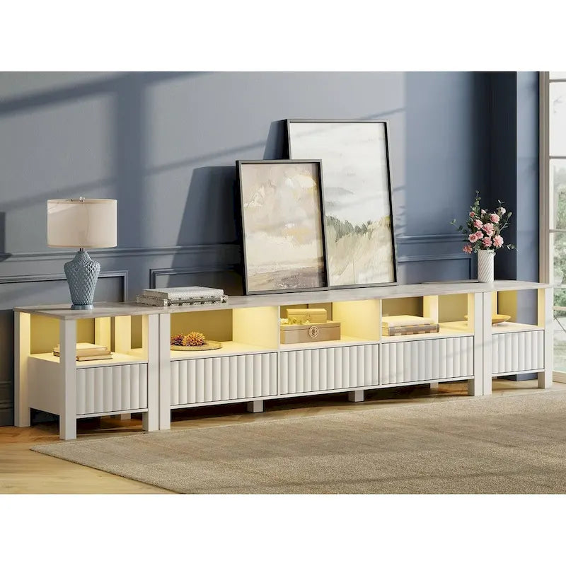 White TV Stand for 65-100 Inch TV with LED Light, Modern TV Console