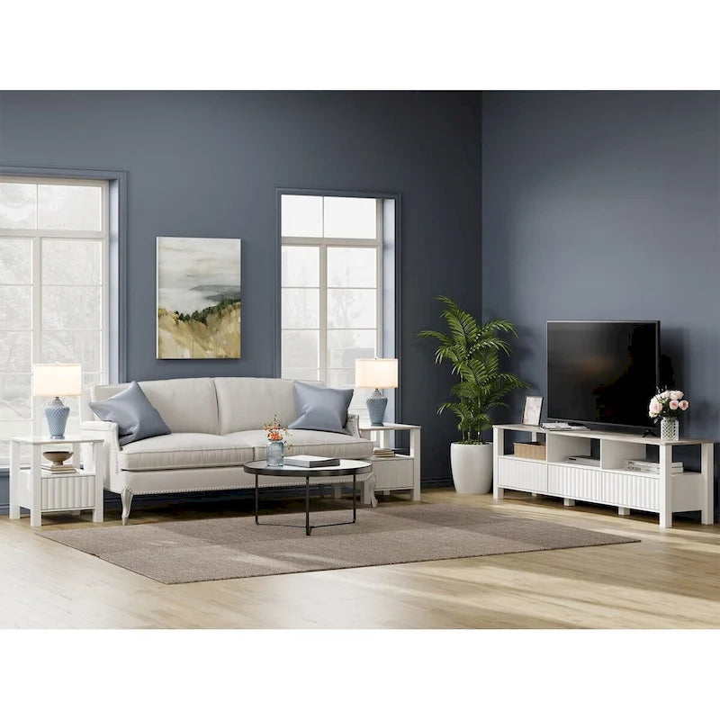 White TV Stand for 65-100 Inch TV with LED Light, Modern TV Console