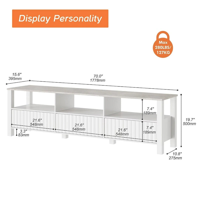 White TV Stand for 65-100 Inch TV with LED Light, Modern TV Console