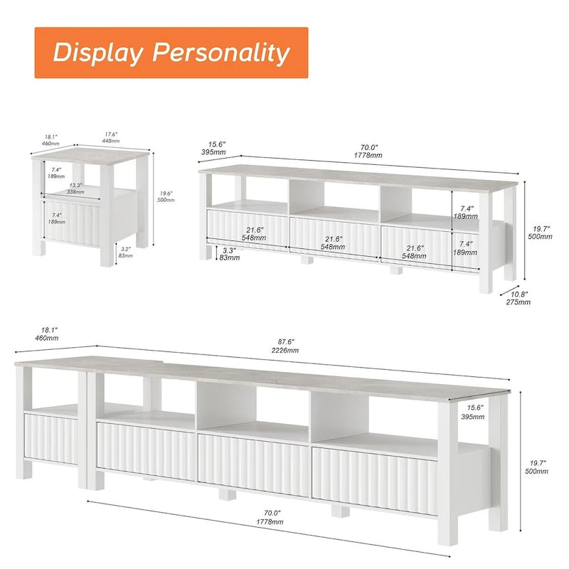 White TV Stand for 65-100 Inch TV with LED Light, Modern TV Console