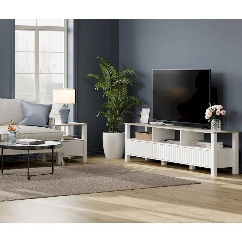 White TV Stand for 65-100 Inch TV with LED Light, Modern TV Console