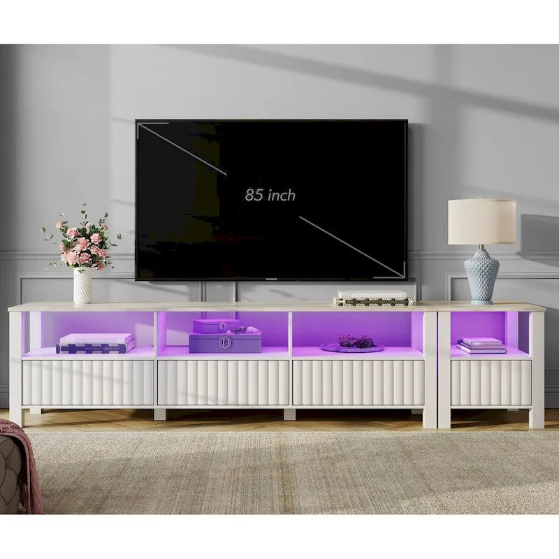 White TV Stand for 65-100 Inch TV with LED Light, Modern TV Console