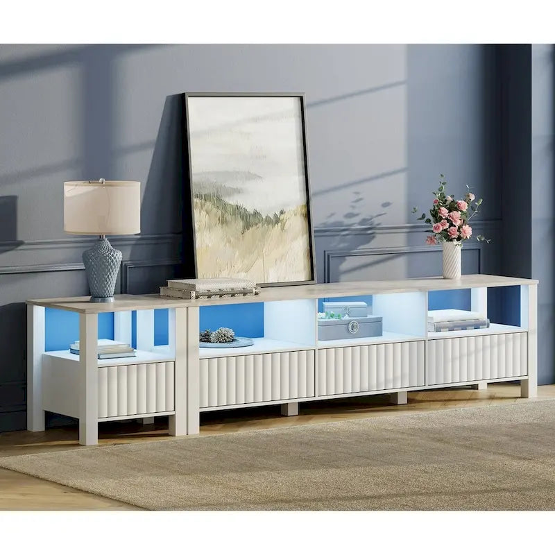 White TV Stand for 65-100 Inch TV with LED Light, Modern TV Console
